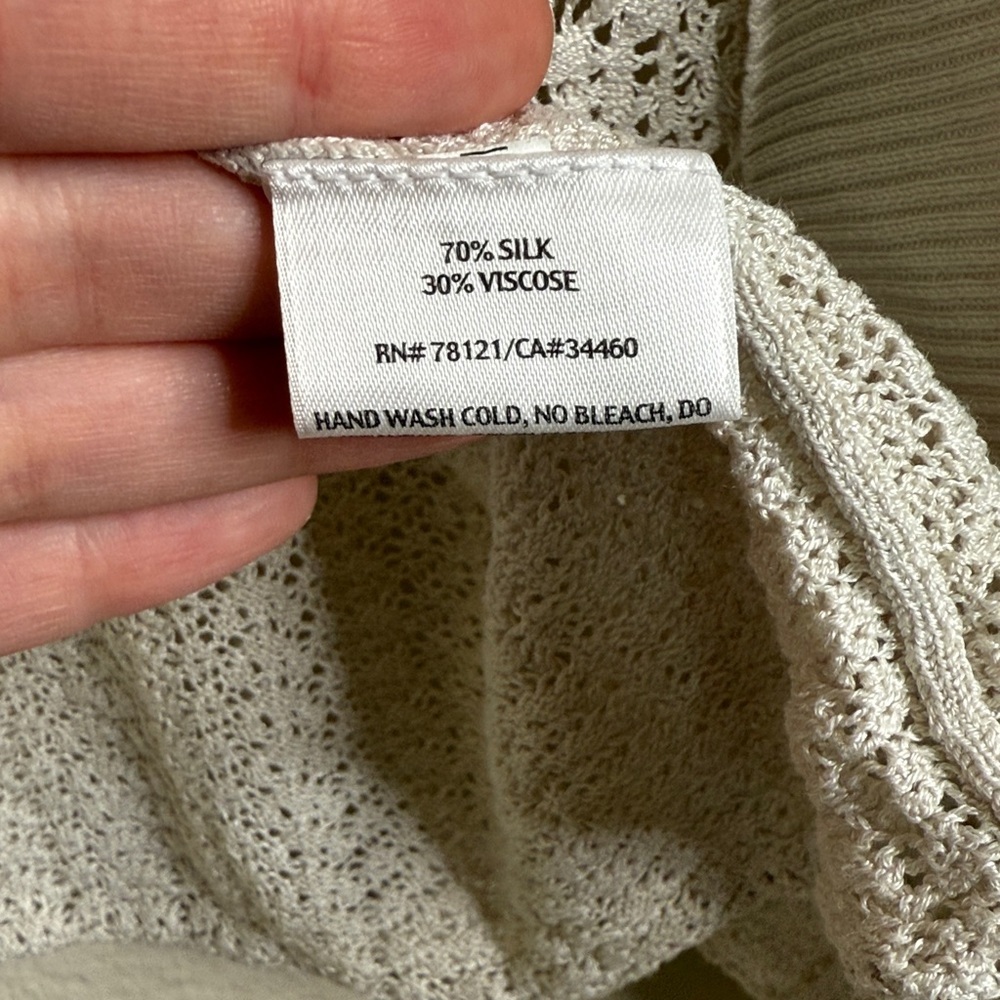 Eileen Fisher silk crocheted waterfall cardigan small oatmeal - Picture 4 of 5